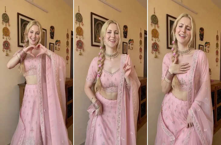विदेशी महिला ने पिंक लहंगे में दिखाया &lsquo;देसी स्वैग&rsquo;, नेटिजन्स हुए फिदा