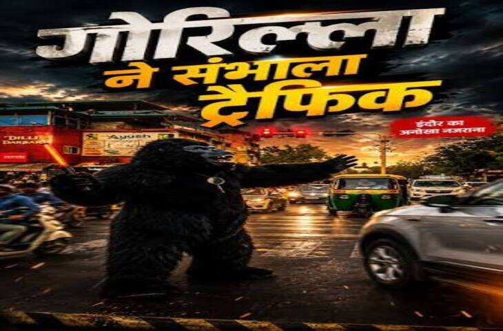 इंदौर में ट्रैफिक नियम सिखाने सड़क पर उतरा गोरिल्ला, कार के सामने खड़े होकर रोका रास्ता