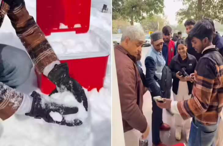 'ये तो बिजनेस आइडिया है...,' कश्मीर से डिब्बे में भरकर फ्लाइट से दिल्ली लाया बर्फ, CP जाकर लोगों को बेच भी दी