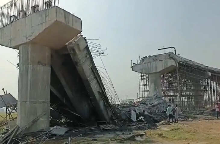 चंदौली में निर्माणाधीन रेलवे ओवरब्रिज का स्लैब गिरा, एक मजदूर घायल