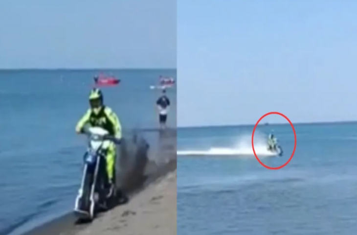 शख्स ने मोटरबोट की तरह समुद्र में दौड़ा दी बाइक, देखने वालों की हैरानी से खुली रह गई आंखें
