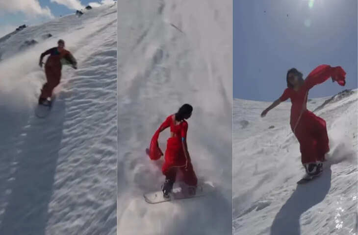 साड़ी में स्नोबोर्डिंग: उर्मिला पाब्ले का सोशल मीडिया पर वायरल कारनामा