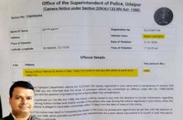 कार चलाते वकील का हेलमेट न पहनने पर चालान, मैसेज आते ही चौंक गए