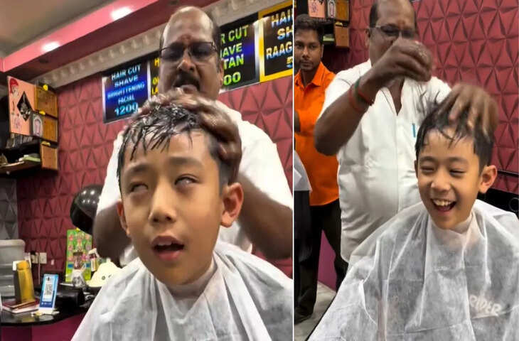 सोशल मीडिया पर वायरल: कोरियाई महिला के बेटे का भारतीय नाई के हाथों हेड मसाज करते वीडियो ने जीता दिल