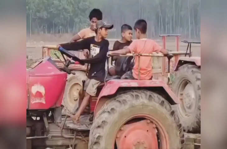 छोटे उम्र में ट्रैक्टर ड्राइविंग, सोशल मीडिया पर वायरल हुआ बच्चा