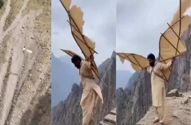 शख्स की ऊंची पहाड़ी से उड़ने की कोशिश ने मचाई धूम