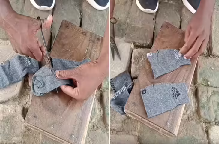 मोजे पर कैंची चलाते-चलाते बंदे ने बना डाला दस्ताना, जब हाथ में पहना तो लोग बोले- इसको गिनीज बुक में शामिल करो