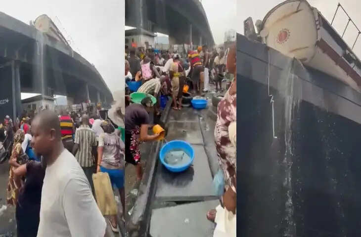 ओवरब्रिज पर तेल से भरा टैंकर फटा, भीड़ तेल लूटने में जुटी, वायरल वीडियो ने हिला दी लोगों की सोच