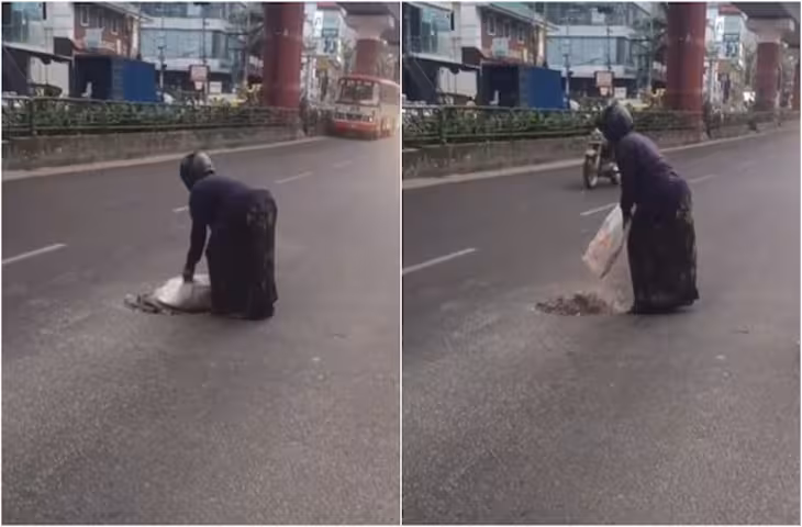 महिला ने खुद ठीक करना शुरू किया सड़क का गड्ढा, बेंगलुरु का वायरल Video देख कोई कर रहा तारीफ तो कोई उठा रहा सवाल