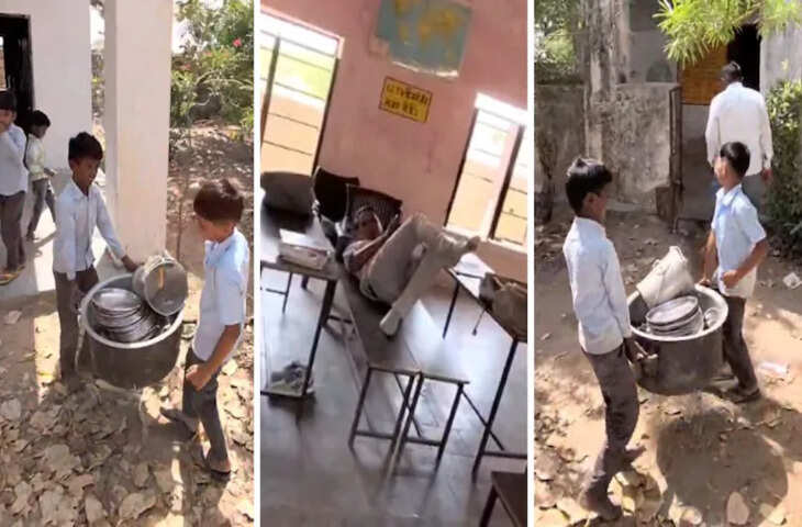 स्कूल में व्यवस्था पर सवाल: मास्टर साहब आराम करते रहे, बच्चे ढोते दिखे मिड-डे मील के बर्तन