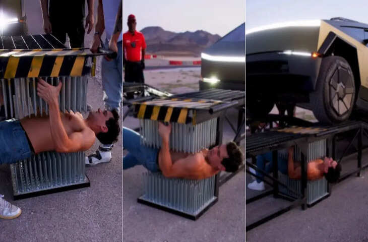 कीलों का बिस्तर और 3 हजार किलो का&nbsp;Cybertruck, वायरल क्लिप में खौफनाक स्टंट देख काँप जाएगी रूह&nbsp;