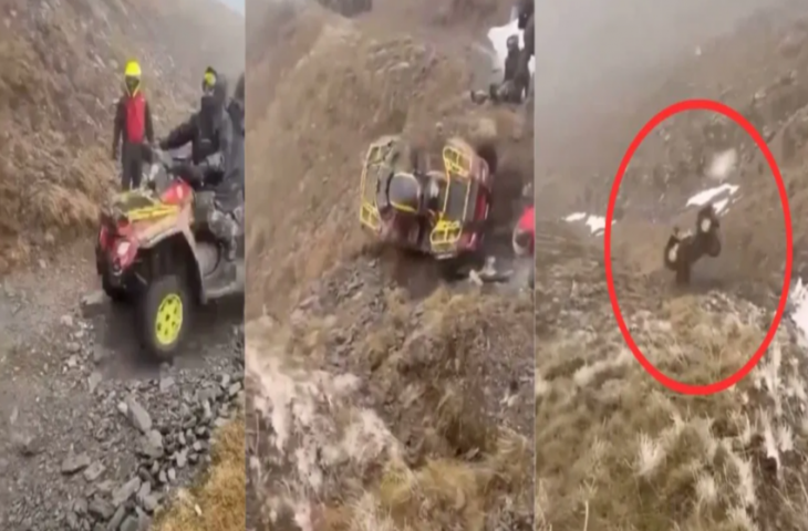 पहाड़ से गहरी खाई में गिरी गाड़ी, स्टंट के चक्कर में युवक की बाल-बाल बची जान, वीडियो वायरल&nbsp;
