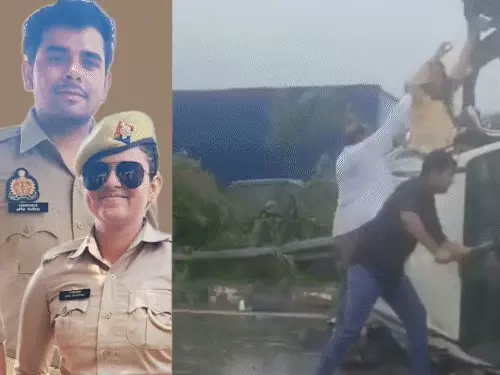 कन्नौज में बारिश के दौरान फॉर्च्यूनर कार डिवाइडर तोड़कर पलटी, जिला पंचायत अध्यक्ष समेत 5 लोग फंसे
