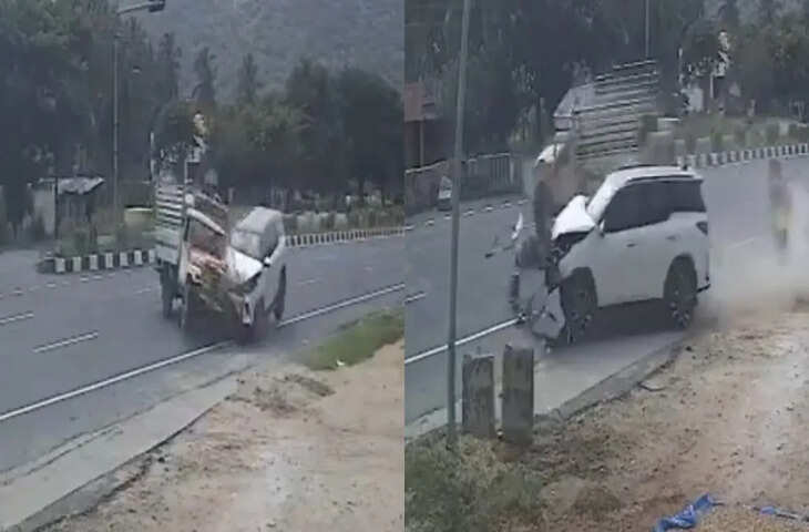 सड़क पर दो गाड़ियों के बीच हुई टक्कर, भयानक हादसे का Video हो रहा वायरल