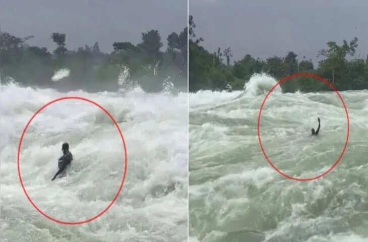 Viral Video: उफनती लहरों में जान जोखिम में डालकर तैरता दिखा युवक, देखकर सूख जाएगा हलक&nbsp;