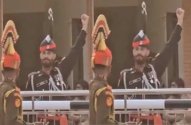 वाघा-अटारी बॉर्डर पर बीटिंग रिट्रीट के दौरान मजेदार पल, वीडियो हुआ वायरल