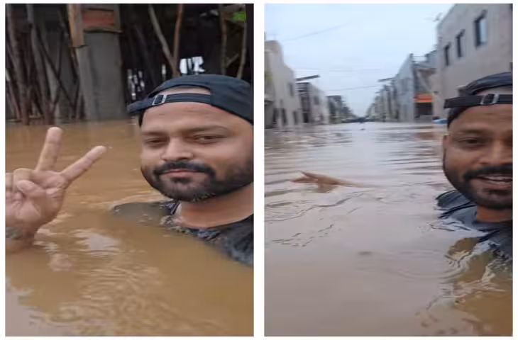 गुजरात में पानी में गर्दन तक डूबा बैंक कर्मचारी, बोला- 'हमने नई नदी का उद्घाटन किया है...' वीडियो देख लोग रह गए हैरान