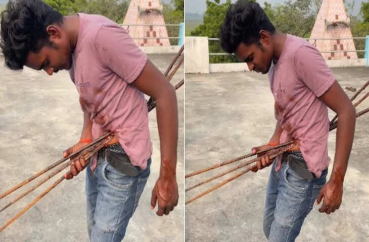 शुरू में दिखता है खतरनाक हादसा, पेट में घुसा सरिया निकालने की कोशिश कर रहा था शख्स, लेकिन अंत में सामने आई सच्चाई, Video ने सबको चौंका दिया