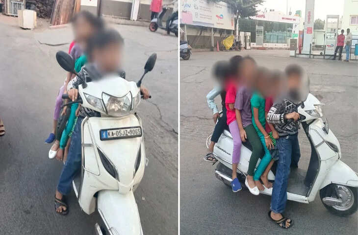 बेंगलुरु में खतरनाक लापरवाही: एक स्कूटर पर 6 बच्चे, बिना हेलमेट की तस्वीर ने खड़े किए सवाल