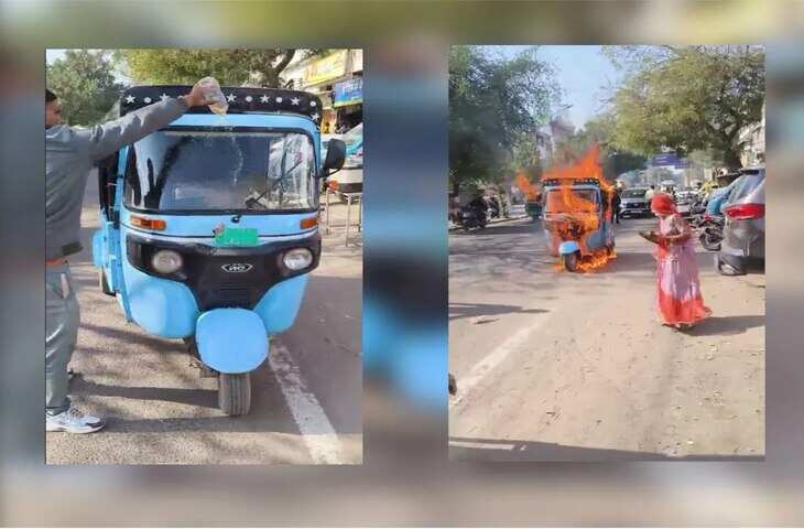 जोधपुर से सामने आया हैरान करने वाला वीडियो, शोरूम वालों से तंग आकर शख्स ने खुद आग के हवाले किया ई-रिक्शा&nbsp;
