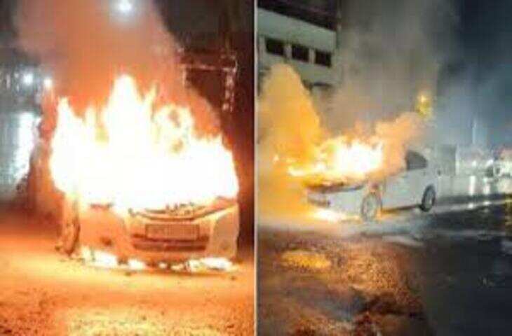 बस के बाद अब कार बनी आग का गोला, वीडियो बनाते रहे लोग&hellip; मदद को नहीं आए आगे