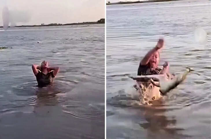 नदी में नहा रही थी महिला तभी हाथ में आ गया दरिंदा, फिर जो हुआ उसका खौफनाक वीडियो देख डर जाएंगे आप&nbsp;