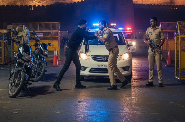 वीडियो में देखें जयपुर में नाकाबंदी के दौरान पुलिस पर हमला, कार चढ़ाने की कोशिश, 4 आरोपी डिटेन