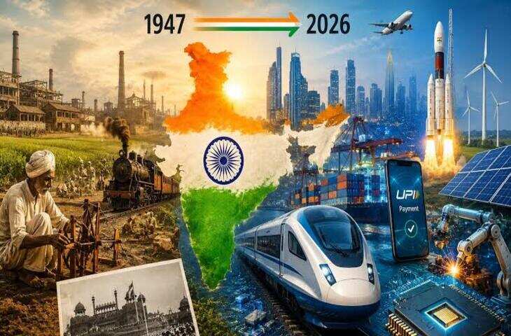 1947 से 2026 तक बदल गया भारत! चरखे से लेकर प्लेन और डिजिटल इंडिया तक, जानें देश ने कितनी तरक्की की