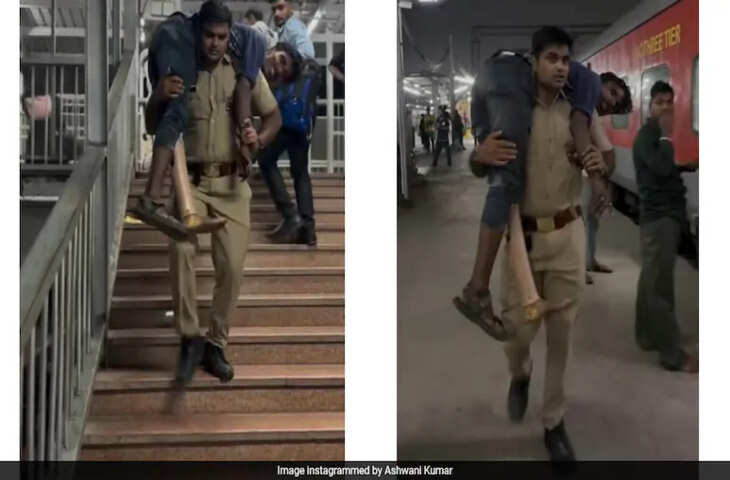 कहीं छूट न जाए ट्रेन इसलिए..दिव्यांग बुजुर्ग को कंधे पर उठाकर जवान ने लगा दी दौड़