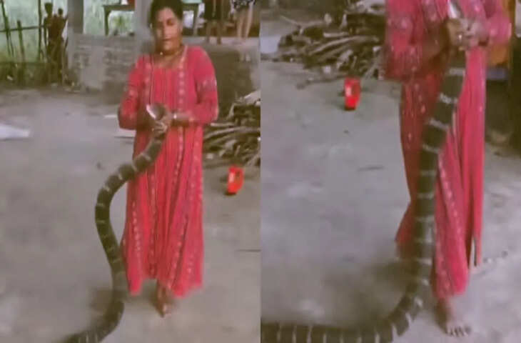 इतने बड़े सांप से नहीं डरी महिला! हाथों में उठाकर किया ऐसा काम कि Viral Video देख उड़ जाएंगे होश