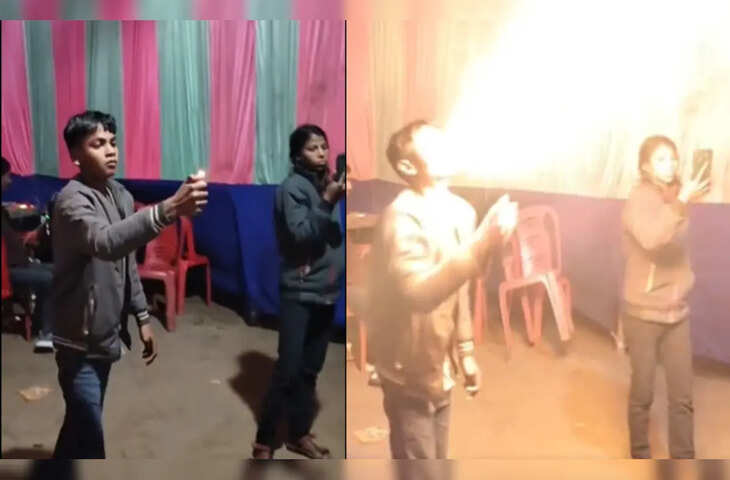 स्टंट के चक्कर में पड़ गए लेने के देने, मुंह से आग निकालते लडक का झुलसा चेहरा, देखे खौफनाक वीडियो&nbsp;