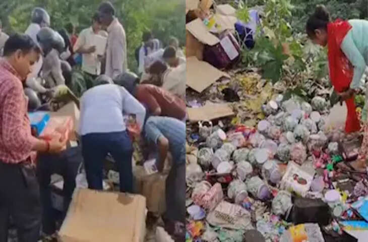 Kanpur हाईवे पर चॉकलेट-टॉफियां लेने उमड़ी भीड़, Video में देखें हैरान करने वाला नजारा