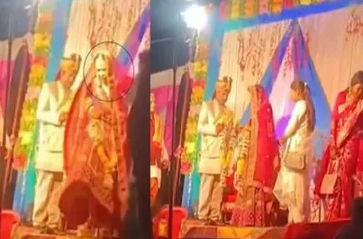 शादी में मचा हंगामा, दूल्हे के हाथ में माला थी और दुल्हन ने अचानक स्टेज से लगा दी छलांग, वीडियो वायरल