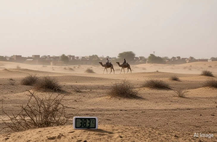 राजस्थान में बढ़ने लगी गर्मी की तपिश, फुटेज में जानें बाड़मेर में पारा 38 डिग्री के पार