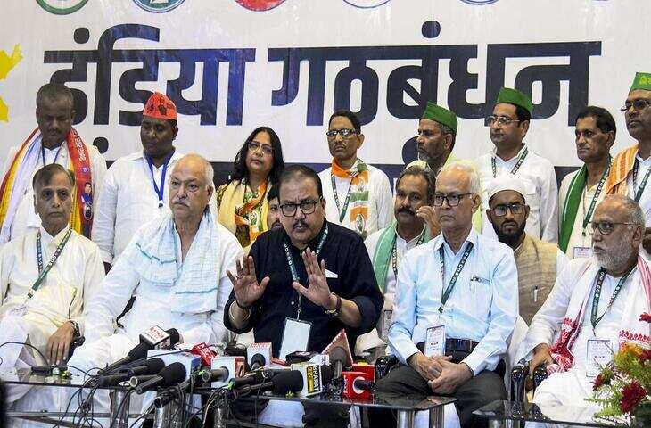 2025, in Patna, Sunday, May 4, 2025. | Photo Credit: PTI  With the Assembly election due in Bihar later this year, parties of the Indian National Developmental Inclusive Alliance said there was no confusion about &ldquo;leadership&rdquo; in the bloc and that the alliance will contest the election unitedly in all 243 seats.  The third election-related meeting of the Mahagathbandhan, or Grand Alliance, which is part of the INDIA bloc, was organised at Diga Resort in Patna on Sunday. Top leaders of the Opposition bloc attended the meeting, including Rashtriya Janata Dal leader Tejashwi Yadav, who is also the alliance&rsquo;s State co-ordination committee head; Bihar Congress in-charge Krishna Allavaru; Vikasheel Insaan Party (VIP) chief Mukesh Sahani; Communist Party of India (Marxist-Leninist) general secretary Dipankar Bhattacharya; and leaders of other Left parties.   Will fight Bihar polls as INDIA bloc, to have &lsquo;collective&rsquo; decision on CM face, Congress says  More than a thousand leaders, functionaries, and cadre of the respective parties were in attendance at the meeting, including MPs, MLAs, MLCs, and the parties&rsquo; district presidents.