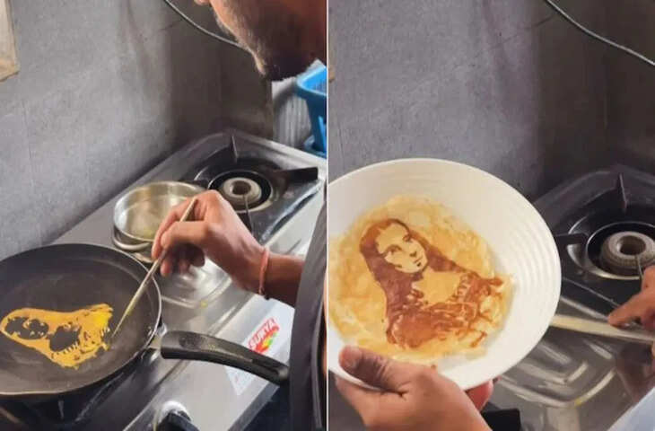 शख्स ने किचन में कुकिंग और पेंटिंग का किया अद्भूत संगम, लोगों ने कलाकार के हुनर को किया सलाम..देखें वीडियो