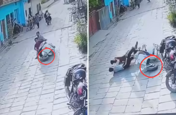 चलती स्कूटी से अचानक गिरे 2 बच्चे, CCTV में कैद हुआ खौफनाक हादसा; वजह जानकर रह जाएंगे हैरान