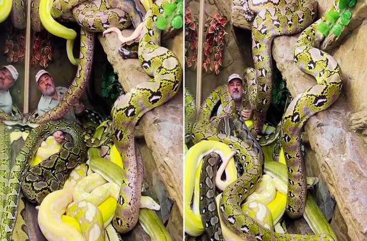 सोना था या मौत को दावत? अजगरों के झुंड में यूं लेट गया आदमी, वायरल वीडियो देख दहल जाएगा कलेजा&nbsp;