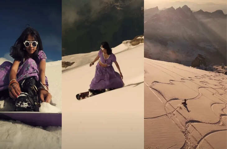 जब लहंगा पहनकर स्विट्जरलैंड में स्नोबोर्डिंग करने लगी भारतीय महिला, जज्बा देख तारीफ कर रहे यूजर्स