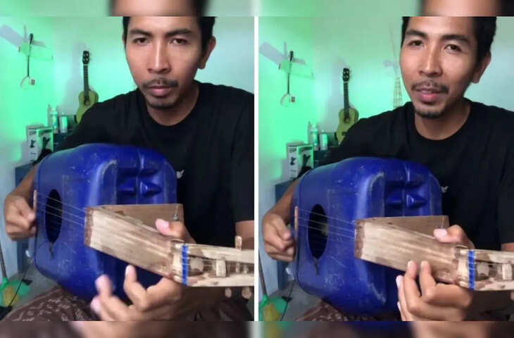 देसी जुगाड़ से तैयार हुआ अनोखा गिटार, नीले ड्रम की धुन ने जीता सोशल मीडिया यूजर्स का दिल&nbsp;