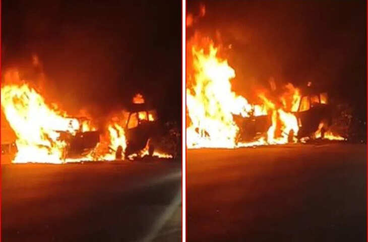 नोएडा: यमुना एक्सप्रेसवे पर देर रात भीषण सड़क हादसा, आपस में टकरा गईं तीन कारें, दो में लगी भीषण आग