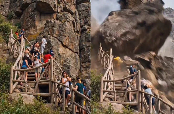 चढ़ाई कर रहे लोगों पर अचानक टूटकर गिरा पहाड़, ये AI वीडियो देख कांप जाएगी रूह, देखें VIDEO