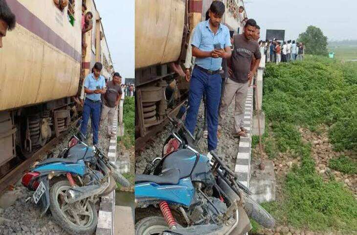 बाइक लेकर ट्रेन के सामने पहुंचा युवक, लोको पायलट ने सेकंडों में बचाई जान,&nbsp;देखें वीडियो&nbsp;
