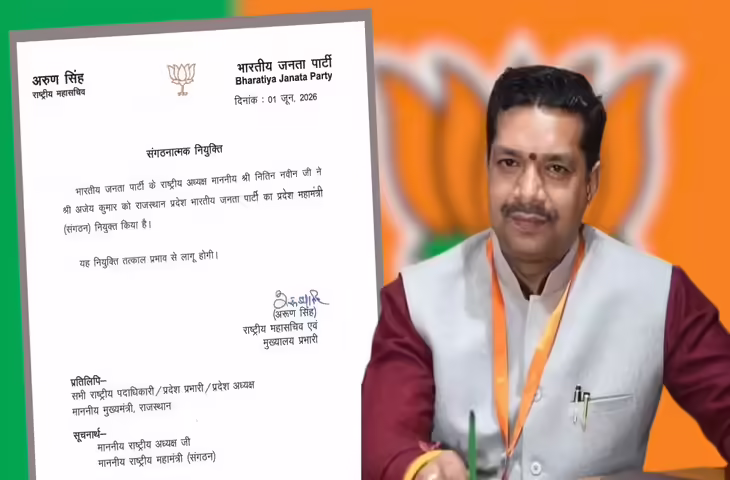 राजस्थान भाजपा को मिला नया संगठन महामंत्री, वीडियो में देंखे अजेय कुमार को सौंपी गई जिम्मेदारी