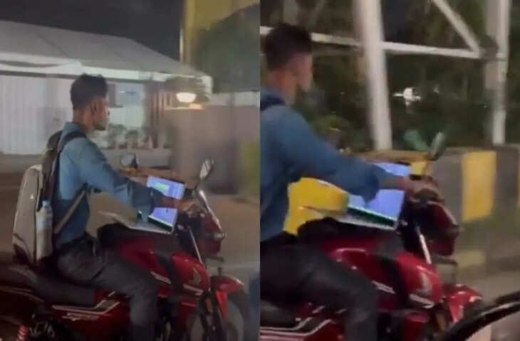हैदराबाद में खतरनाक स्टंट वायरल: बाइक की पेट्रोल टंकी पर लैपटॉप रखकर काम करता दिखा युवक, सड़क सुरक्षा पर उठे सवाल
