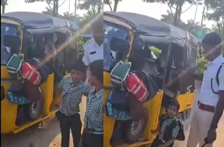 एक ऑटो में 22 बच्चों को बैठाकर चल दिया ऑटो ड्राइवर, पुलिस को दिखा भेड़ बकरी जैसा नजारा