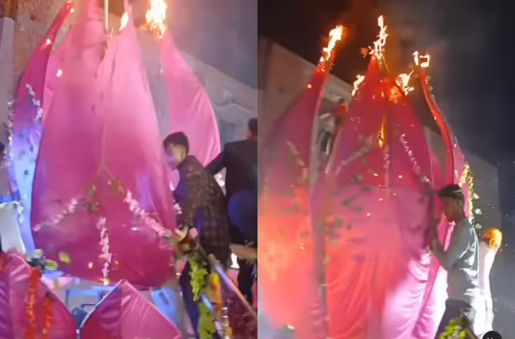 OMG! हाथों में गण लेकर&nbsp;दूल्हा-दुल्हन ने मारी धमाकेदार एंट्री, वायरल वीडियो देख लोग बोले -'शादी है या युद्ध की तैयारी'