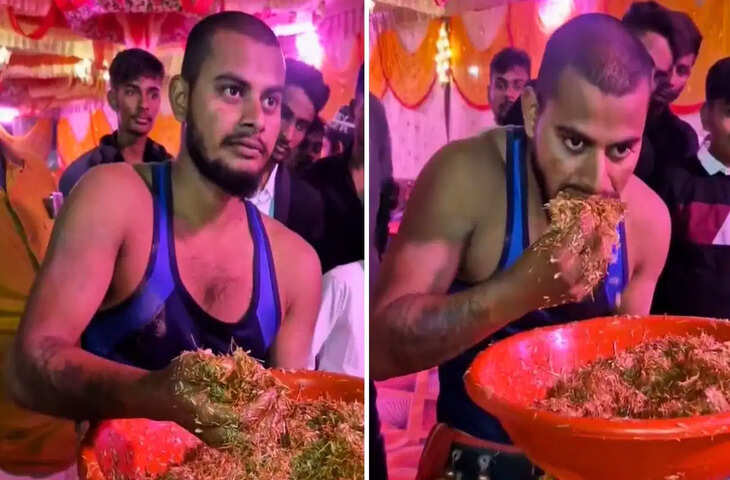 मवेशियों का भूसा खाने लगा शख्स, अजीब हरकत देख लोगों ने पकड़ लिया माथा