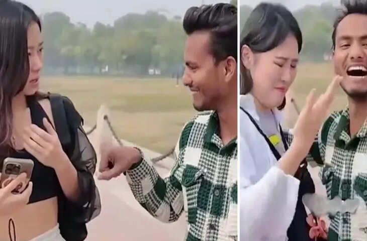 Vlog के दौरान विदेशी लड़की ने गाल पर किया Kiss, फिर शख्स का Reaction हो गया वायरल!