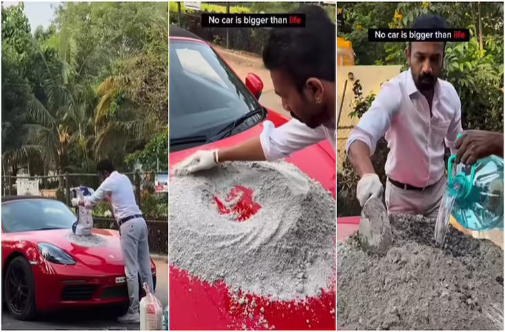 हैरान कर देगा ये नजारा! करोड़ों की Porsche कार पर युवक ने घोला सीमेंट, वीडियो में वजह जान चकरा जाएगा दिमाग&nbsp;